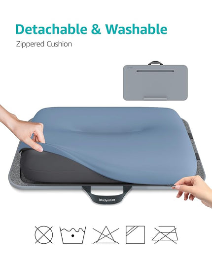 Istudyniture Lap Desk | Portable Laptop Desk & Stand – Fits Up to 17 inch – Washable Cushion, Built-in Phone Holder – for Bed, Couch, Sofa, Floor – Writing, Reading, Home Office – Large, Grayish Blue