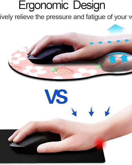 Ergo Comfort Gel Wrist Rest Mouse Pad-Ergonomic Office Mousepad with Wrist Support-Non-Slip, Design Desk Accessories Mat for Home&Game Decor Pink Floral Kawaii