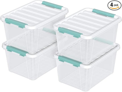 4 Pack 20 Quart Plastic Organizer Bins with Lids, Multi-use Clear Latching Storage Boxes