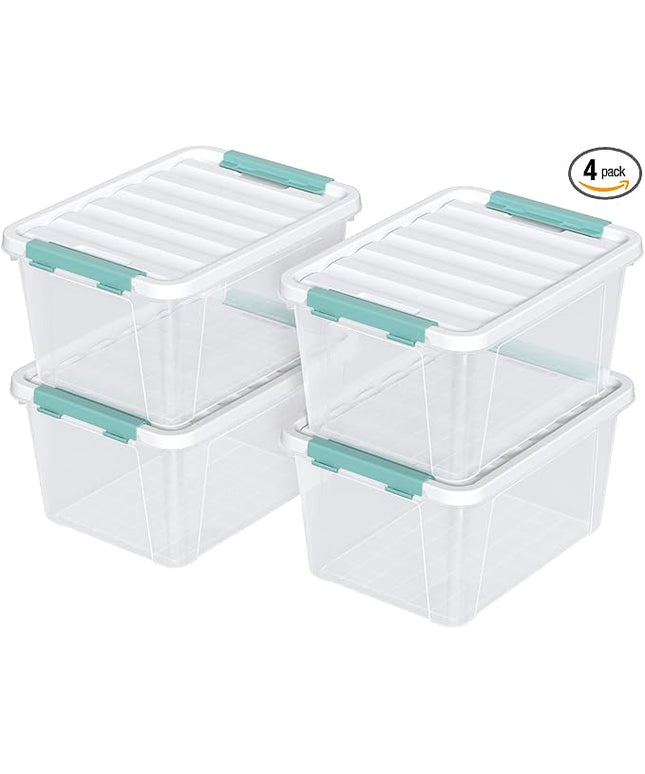 4 Pack 20 Quart Plastic Organizer Bins with Lids, Multi-use Clear Latching Storage Boxes