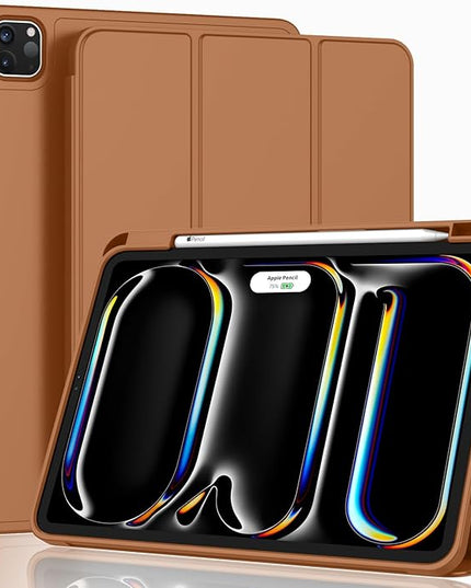 ZryXal iPad Pro 11 Inch Case (M5) 2025/ (M4) 2024 (Model: A2836/A2837/A3006), Trifold Stand Smart Cover with Pencil Holder and Soft TPU Back, Auto Wake/Sleep (New Brown)