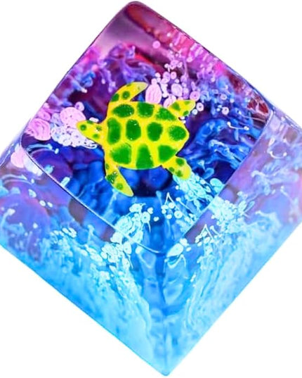 Sea Turtle Artisan Keycap Deep Blue Purple Ocean R1 SA Profile Custom Sea Creatures Keycaps 1U ESC Handmade Gaming Resin Key Cap Cherry MX Switch Compatible Mechanical Keyboard Turtle Lover Gift