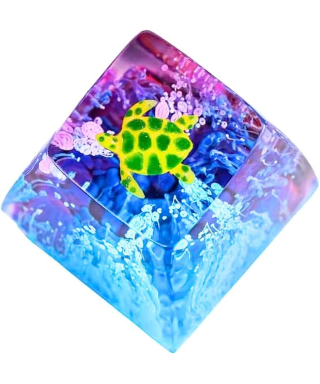 Sea Turtle Artisan Keycap Deep Blue Purple Ocean R1 SA Profile Custom Sea Creatures Keycaps 1U ESC Handmade Gaming Resin Key Cap Cherry MX Switch Compatible Mechanical Keyboard Turtle Lover Gift