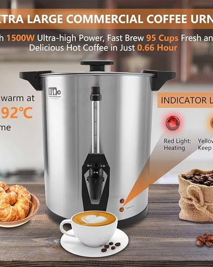 95 Cup 16L/4.23Gallon Commercial Coffee Urn, Festa Essential 1500W Large Percolate Coffee Maker, Hot Beverage dispenser With Double Dripless Faucet,Quick-Brewing Hot Water Urn for Catering,Home,Events