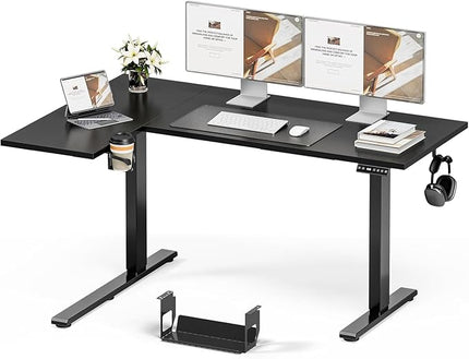 Muvai 71 Inch L Shaped Standing Desk Adjustable Height with Cable Management Tray,Gaming Electric Corner Standing Desk, Sit Stand Computer Table with Reversiable Splice Board, Black