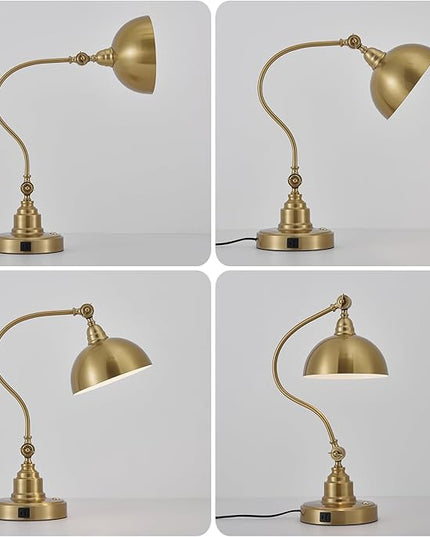 Vintage Brass Gold Desk Lamp Decorative Table Lamp for Home Office Living Room Bedroom Desk Light, Rustic Industrial Farmhouse Antique Library Study Desk Lamp E26 LED Bulb Included