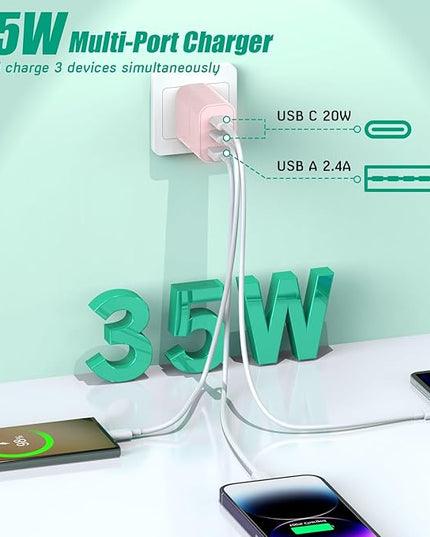 USB C Charger Block for Apple iPhone 17 Fast Charging, 2-Pack 35W USB Charging Block PD Power Adapter Multiport Type C Wall Charge Block for iPhone 17/Air/16/16 Pro/15/15 Pro/Pro Max/Plus/14/13/12