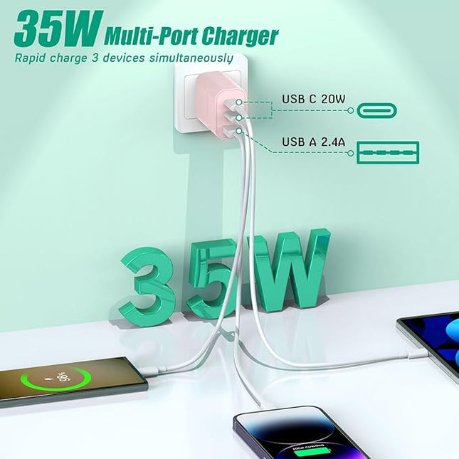 USB C Charger Block for Apple iPhone 17 Fast Charging, 2-Pack 35W USB Charging Block PD Power Adapter Multiport Type C Wall Charge Block for iPhone 17/Air/16/16 Pro/15/15 Pro/Pro Max/Plus/14/13/12