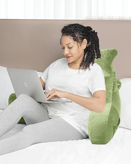 SLIGUY Reading Pillow for Sitting in Bed Couch Adult, Back Pillow with arm Support and Pockets, Adult Back Pillow Bed Chair for Rest, Reading, Watching TV, Gaming for Boys and Girls Green