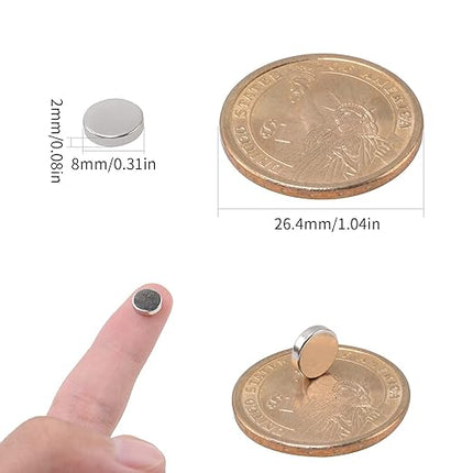 MIN CI 100 Pcs Strong Neodymium Magnets Disc, 8 x 2mm Small Magnets for Whiteboard, Mini Round Rare Earth Magnet s for DIY Building Scientific Models Dry Erase Board Office Fridge Crafts