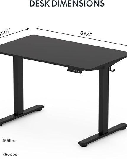 FLEXISPOT EN1 One-Piece Standing Desk 40 x 24 Inches Solid Desktop Electric Height Adjustable Desk for Home Office (Black Frame + Black Desktop)