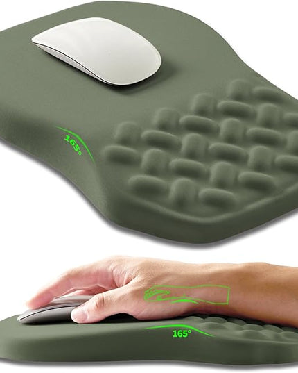 Ergonomic Slope Mouse Pad Wrist Support, Wrist Rest Mousepad for Carpal Tunnel Pain Relief with Massage Bulge and Slow Rebound Memory Foam (12x8 inch, Olive Green)