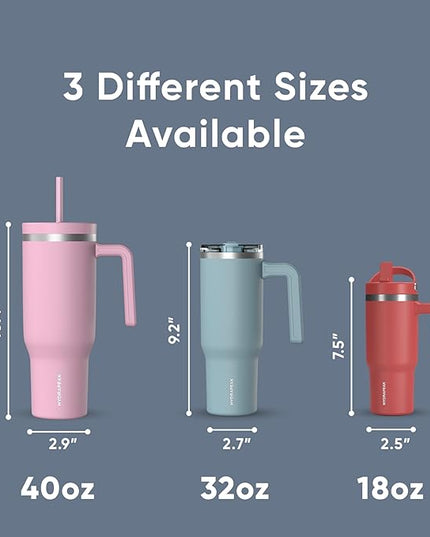 Hydrapeak Voyager 40 Oz Stainless Steel Tumbler with Handle, Insulated Water Bottle With Straw & Lid, Cupholder Friendly Reusable Travel Mug (Modern Blue)