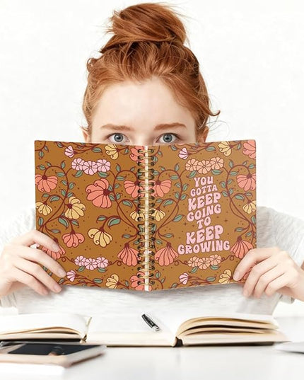 You Gotta Keep Going to Keep Growing Spiral Notebook, Boho Floral Inspirational Notebook, Positive Office Supplies Gifts for Women Sister Aunt Bestie, Birthday Gifts for Women Men Coworker