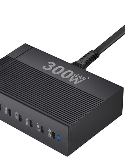 300W 8-Port GaN PD3.1 Desktop Charging Station | Intelligent Power Allocation, Ideal for Office and Home, Safely Charges Laptops, Phones, Tablets, and Watches