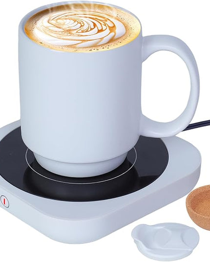 Coffee Mug Warmer & Mug Set for Desk, Electric Coffee Cup Warmer with Ceramic Mug, Smart Heated Coffee Mug with Auto Shut Off for Office/Home, Christmas/Birthday/Coffee Gifts for Men & Women,White