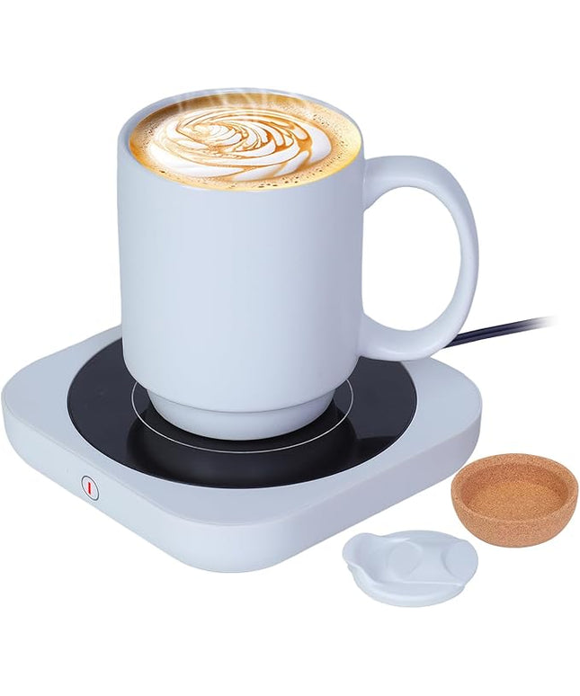 Coffee Mug Warmer & Mug Set for Desk, Electric Coffee Cup Warmer with Ceramic Mug, Smart Heated Coffee Mug with Auto Shut Off for Office/Home, Christmas/Birthday/Coffee Gifts for Men & Women,White