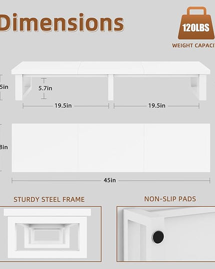 YAOHUOO 45" Large TV Riser for 32-60 inch TV, TV Riser Stand Shelf with Steel Legs, Tabletop TV Stand Riser for Home Office,White