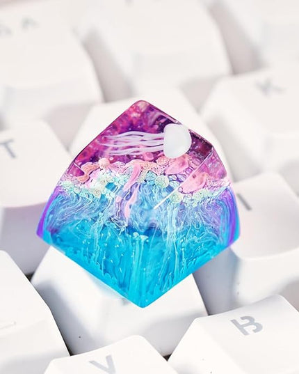 Jellyfish Artisan Keycap Purple Light Blue Ocean R1 SA Profile Custom Sea Creature Keycaps 1U ESC Handmade Gaming Resin Key Cap Cherry MX Switch Compatible Mechanical Keyboard Jellyfish Lover Gift