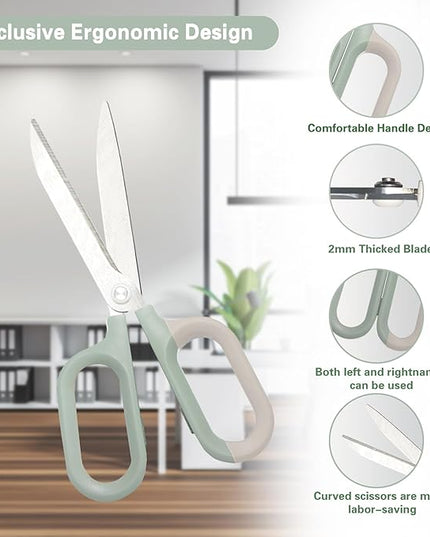 DuoVogue Green Office Scissors with Comfort-Grip Handles, Cute scissors, Sharp Craft Scissors for DIY Art, Sewing, Fabric, Student, Teacher, and Home Use(7", Green-2Pack)