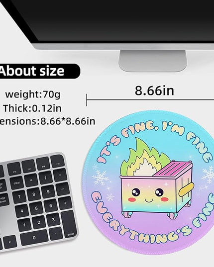 Colorful Dumpster Round Mouse Pad 8.6 x 8.6 Inch, Cute Funny Mousepad for Laptop Gaming, Stitched Edge Non-Slip Rubber Base, Home Office Decor Desk Accessories