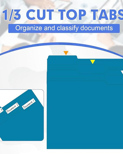 File Folder, HERKKA 30 Pack 1/3 Cut Tab File Folders, File Folders Great for Organizing and Filing, Letter Size, Blue