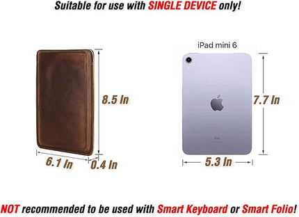 Top Grain Leather 8.3" Slim Tablet Case Protector, Solid Minimalist Vintage Design, Handmade, Compatible with 8.3" iPad mini 6 iPad mini 7.9" A1599 A1600 A1538 A1550 A2133, Coffee 8.3 Inch