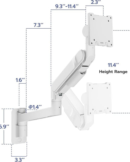 ARES WING Monitor Wall Mount for 24-57 Inch Ultrawide Gaming Screens, Premium Heavy Duty Monitor Arm Holds 60 lbs, Full Motion Gas Spring, Bearing Head for Easy Adjustment, 75/100 VESA Mount, White