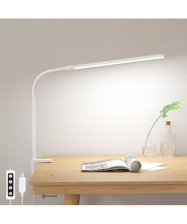Lepro Small Desk Lamp with Clamp, LED Reading Lamps with 450LM, 3 Color Modes 10 Brightness, Dimmable USB Clip on Desk Light with Gooseneck Swing Arm for Nail, Home Office and Dorm (White)