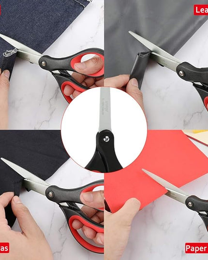 LIVINGO 8“ Scissors All Purpose 3-Pack, Titanium Ultra Sharp for Office Home School Sewing Fabric Craft Supplies, Premium Stainless Steel, Comfort Grip（Red/Black）