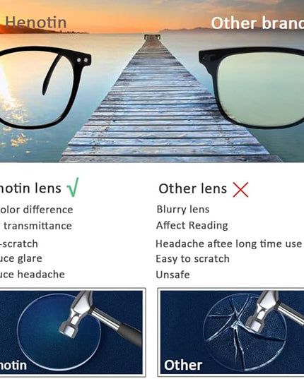 Henotin 3-Pack Blue Light Blocking Reading Glasses,Spring Hinge Computer Readers for Men Women,Anti UV Ray Filter Eyeglasses (3 Mixed Color, 2.25)