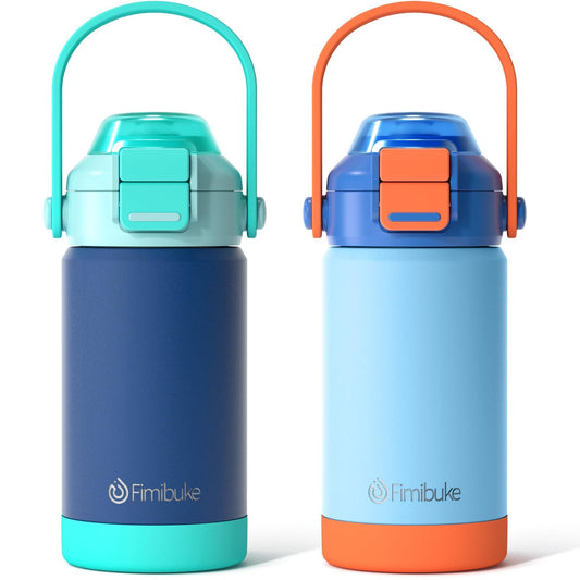 Fimibuke 14oz Kids Insulated Water Bottle with 2-in-1 Straw & Spout Lid