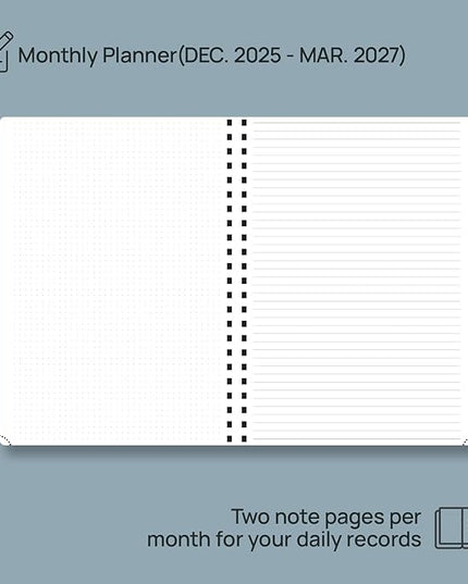 POPRUN 2026-2027 Monthly Planner A4 Size, 16 Months Calendar (Dec 2025-Mar 2027), 2 Pages per Month with Dotted & Lined Note, Monthly Tabs, Spiral Softcover, 2 Inner Pockets - Pink