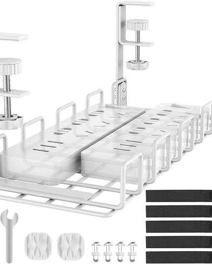 Under Desk Cable Management Tray, L 15.7''W 6.3'' No Drill Steel Desk Cable Organizers, Wire Management Tray Cable Management Rack, Desk Cable Tray Wire Organizer With Desk Cord Organizer