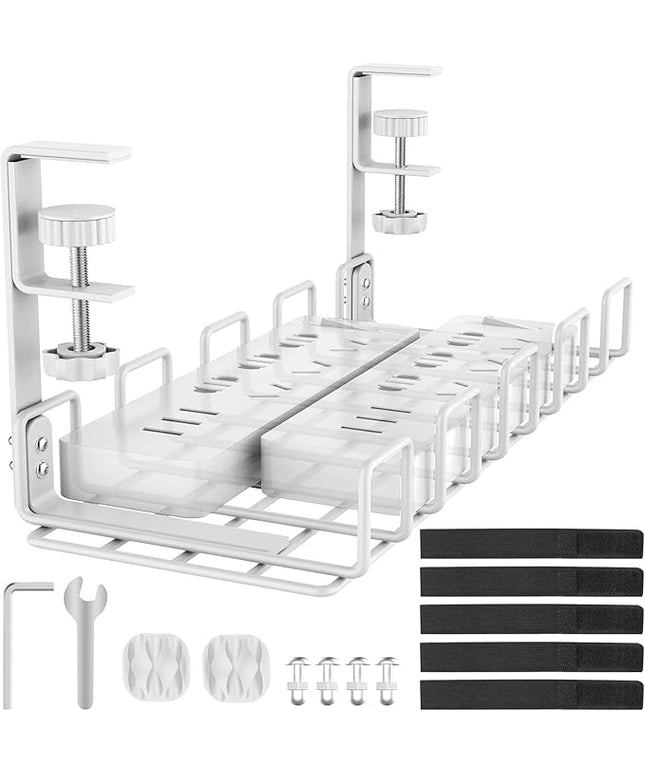 Under Desk Cable Management Tray, L 15.7''W 6.3'' No Drill Steel Desk Cable Organizers, Wire Management Tray Cable Management Rack, Desk Cable Tray Wire Organizer With Desk Cord Organizer