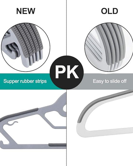 50-Pack Slim S-Shaped Plastic Hangers with Non-Slip Grips – Space-Saving Gray Hangers for Delicate Necklines, Fits Shirts, Dresses & Coats in Closet/Dorm Organizers