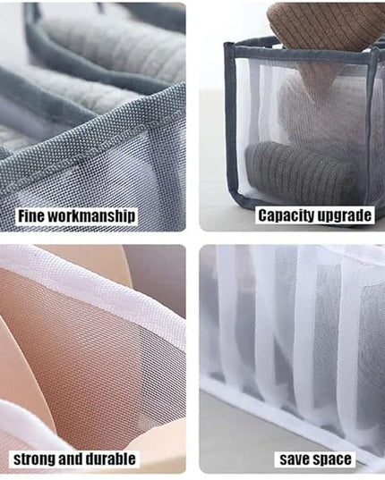 HSLFUAI Pack of 3 Mesh Drawer Organizer Underwear Drawer Organizer Socks Compartment Storage Mesh Clothing Sorting Drawer Divider Organizer(7Grids+7Grids+11Grids)