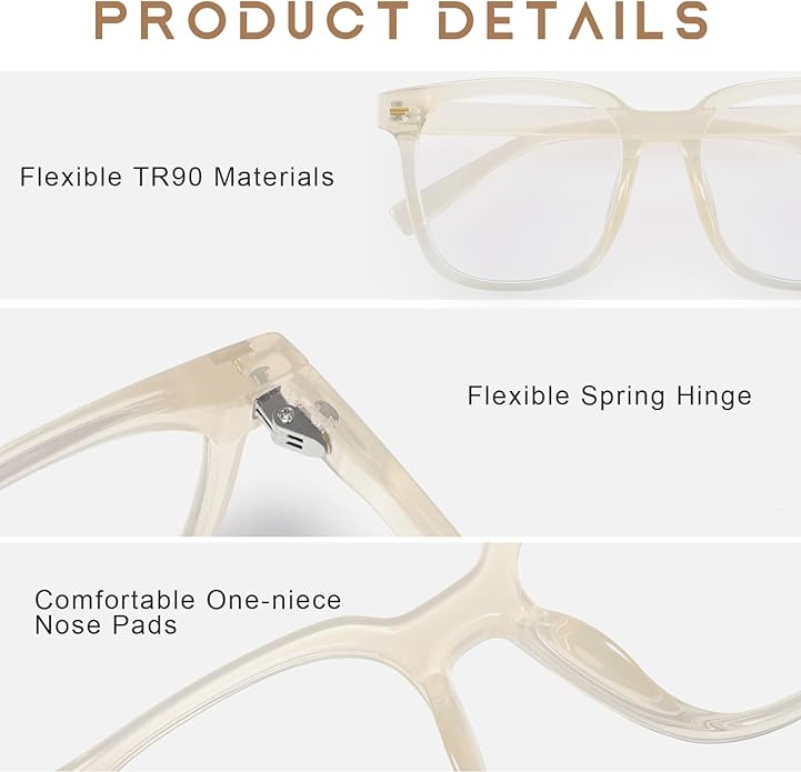 PANNER Oversized Square Blue Light Blocking Glasses for Women Men Anti Glare Reduce Eyestrain Computer Glasses