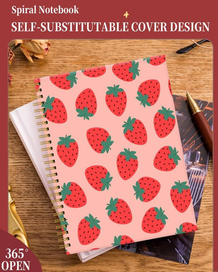 Spiral Journal Notebook for Women,A5 College Ruled Notebooks 6"x 8.4", 120 Pages (60 Sheets) Lined Journal with Premium Thick Paper,Perfect for School Office Home(Pink Strawberry)