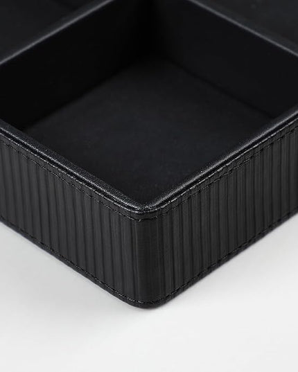 NICLNGSH PU Leather Valet Tray, Decorative Trinket Vanity Desk Drawer Organizer Tray, Perfume Dish Catch All Bowl for Keys, Nightstand Drawer Organizer Women Men with 4 Compartments (Black)