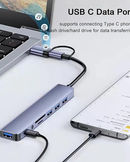 USB C Hub USB Hub 3.0 with SD/TF Card Reader, 3.5mm Headphone Aux Jack, 8-in-1 USB Splitter for MacBook Pro Air, XPS, Surface and More PC/Laptop/Tablet Devices