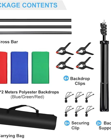 PULUZ Blue Green Red Screen Backdrop Kit with Tripod Stand, 6.5x6.5ft Green Screen Stand for Content Creation and Virtual Backgrounds, Blue Red Photo Background with Backdrop Stand for Photography