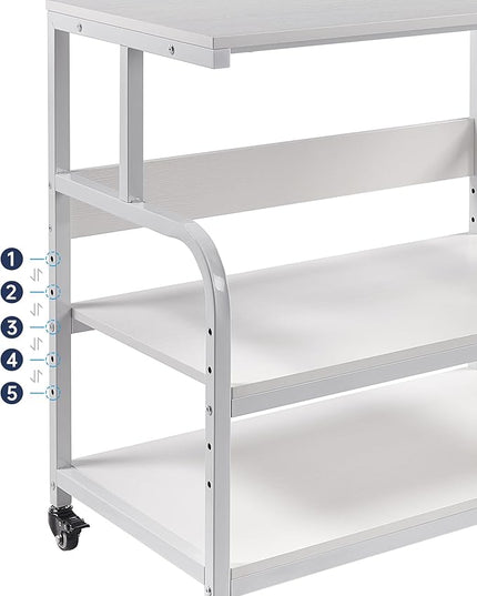 Printer Stand, 32.3" x 18.9" x 32.1" Extra Large Printer Table with Adjustable Storage Shelf, 3 Tier Rolling Printer Cart with Industrial Wheels for Home Office, White