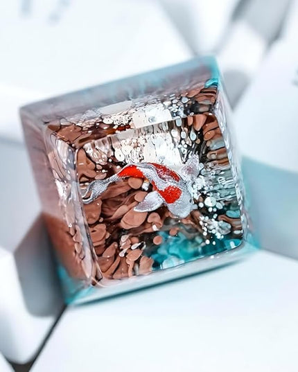 Kohaku Koi Artisan Keycap Blue and Orange Ocean R1 SA Profile Custom Keycaps 1U ESC Handmade Gaming Resin Key Cap Cherry MX Switch Compatible Mechanical Keyboard Koi Lover Gift