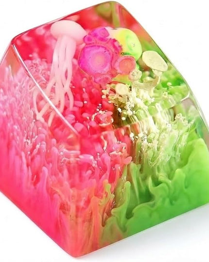 Jellyfish Artisan Keycap Pink Green Coral Reef R1 SA Profile Custom Sea Creature Keycaps 1U ESC Handmade Gaming Sea Resin Key Cap Cherry MX Switch Compatible Mechanical Keyboard Jellyfish Lover Gift