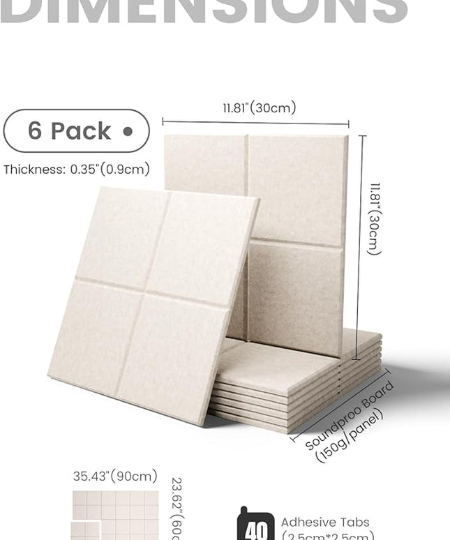 Large Felt Bulletin Board 36"x24", 6-Pack 4-Compartment Wall Organizer, Cork Board Alternative with 60 Removable Adhesive Tabs, Modular Felt Panels for Home Office, Classroom and Study-Oatmeal