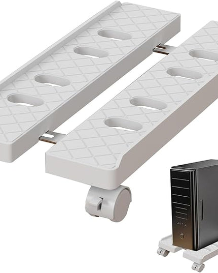 Adjustable Mobile CPU Stand, Ventilated Computer Tower Stand with 4 Caster Wheels Fits Most PC Tower, Under Desk CPU Holder PC Floor Cart Computer Riser for Gamers and Students (Large White)