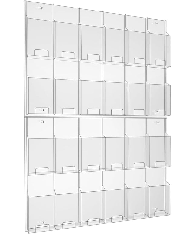 Acrylic Brochure Pamphlet Holder, 24 Clear Wall Mount Display Holders, Trifold Flyer Rack, Literature Storage Rack for Home, Offices, Waiting Room