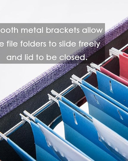 PRANDOM File Organizer Box - Set of 2 Collapsible Decorative Linen Filing Storage Hanging File Folders with Lids Office Cabinet Letter Size Purple (14x9.3x10.8 inch)