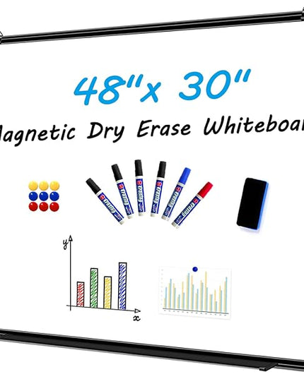 H-Qprobd 48"x30" Magnetic White Board Dry Erase Wall Mount Whiteboard - Office Home Classrooms White Board Hanging Writing Board with Black Aluminum Frame